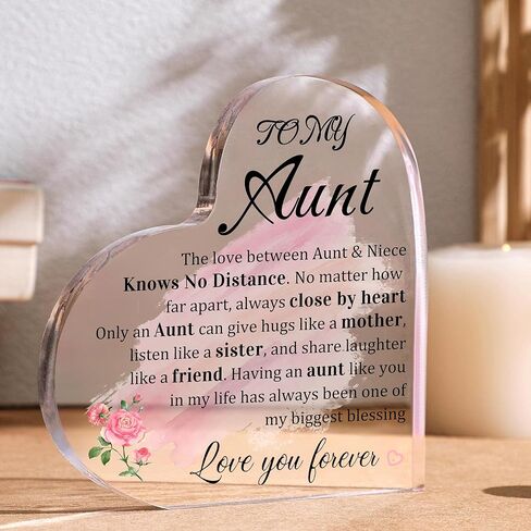 Aunt Gifts, Auntie Gift Ideas Heart Shaped Desk Sign Aunt Birthday Gifts From Niece Heart Acrylic Paperweight Birthday Gift 4×4 Inches in Saudi Arabia