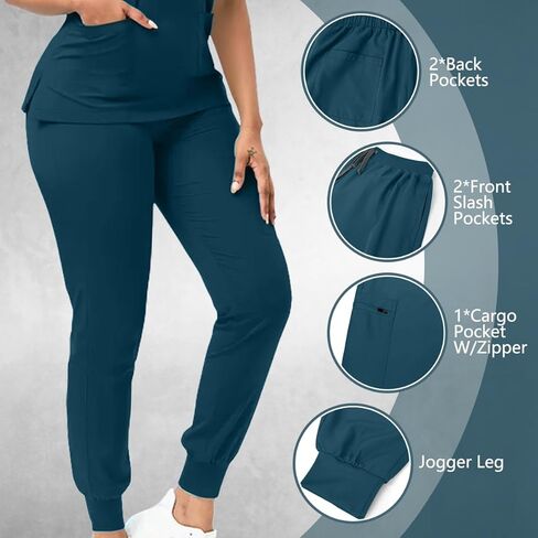 Scrubs for Women Set, Women's V-Neck Top & Jogger Scrub Pants, Nursing Uniform Scrubs Set with 8 Pockets, for Nurse Esthetician Workwear (Caribbean Blue) in Saudi Arabia