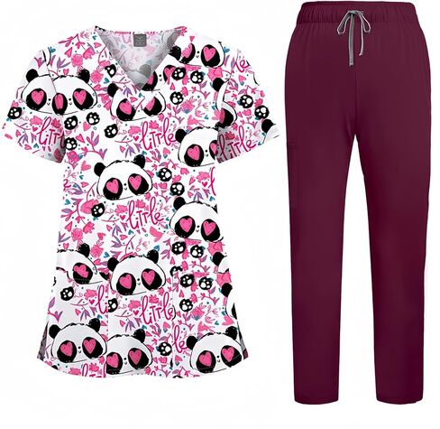 الدعك المطبوعة للنساء زي ممرضة الطبية المهنية الخامس الرقبةأكمام قصيرة تمتد الدعك التمريض مجموعةالزي الرسمي in Kuwait