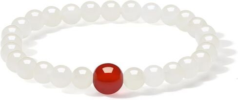 White Jade Beaded Bracelet Red Agate Charm Bracelets Real Jade Healing Gemstones Stretch Elegant Jewelry for Women Wife Mom Gifts New Year Birthday Anniversary 17cm/6.7" Y1921722 in Saudi Arabia