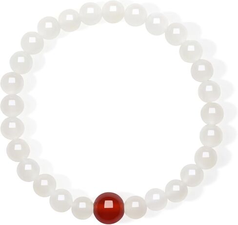 White Jade Beaded Bracelet Red Agate Charm Bracelets Real Jade Healing Gemstones Stretch Elegant Jewelry for Women Wife Mom Gifts New Year Birthday Anniversary 17cm/6.7" Y1921722 in Saudi Arabia