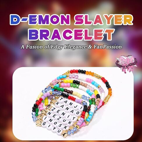 AICase لهدايا شيطان Merch Slayer مستوحاة من الأساور 6 قطع قابلة للتكديس ومطاطة مطرزة أساور الصداقة شخصية شخصية الزي قميص ملصق ملصق هدايا البضائع لمحبي عيد الميلاد عيد الميلاد in Kuwait