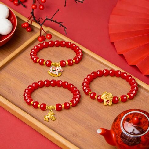 HOWAF 2026 Chinese New Year Horse Bracelet, Year of The Horse Good Luck Beaded Bracelet with Gold Charm 2026 Lunar New Year Jewelry for Women Men Gift 3Pcs in Saudi Arabia