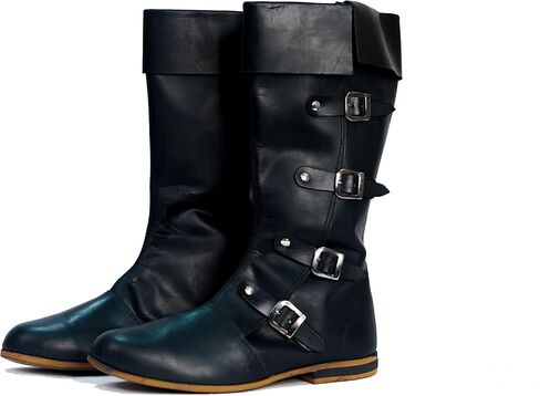 Medieval Leather Boots Mens Leather Shoes Black 4-Buckle Handmade Design Renaissance Design Fantasy SCA LARP Pirate Costume Reenactment Footwear Ren-Faire Footwear Cosplay Riding Shoes in Saudi Arabia