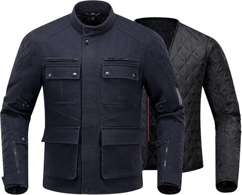 سترة الدراجات النارية مع درع CE ، دراجة نارية عتيقة ركوب الدراجات النارية مع بطانة قابلة للإزالة طوال الموسم الأسود XL in Kuwait