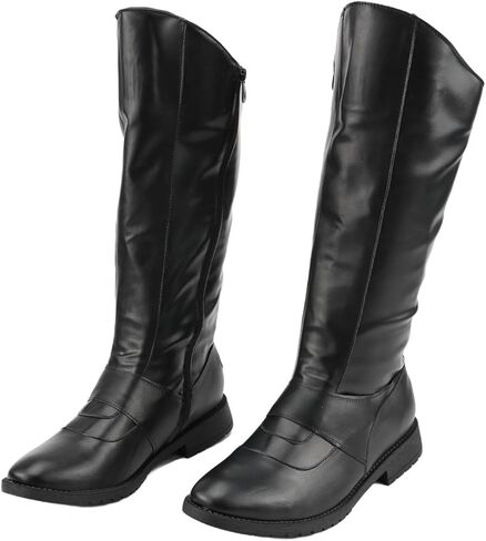 Renaissance Medieval Tall Black Boots for Men Women, Knight Cosplay Footwear, Festival Costume High Tube PU Leather Shoes in Saudi Arabia