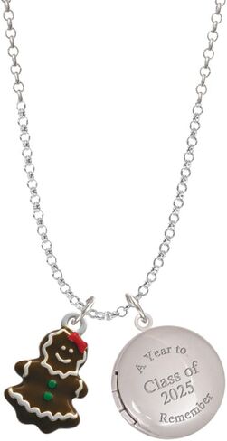 Delight Jewelry Enamel Gingerbread Girl Class of 2025 Year to Remember Locket Charm Necklace, 19+2" Extender in Saudi Arabia