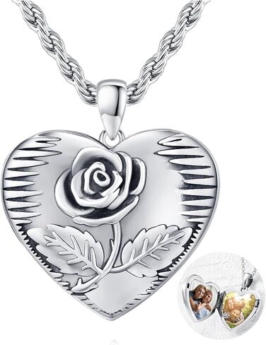 CUOKA MIRACLE Customized Heart Locket Necklace 925 Sterling Silver Rose Love Heart Jewelry Pendant That Holds Pictures Personalized Photo Locket Birthday Christmas Gift for Daughter Mom Grandma in Saudi Arabia