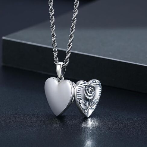 CUOKA MIRACLE Customized Heart Locket Necklace 925 Sterling Silver Rose Love Heart Jewelry Pendant That Holds Pictures Personalized Photo Locket Birthday Christmas Gift for Daughter Mom Grandma in Saudi Arabia