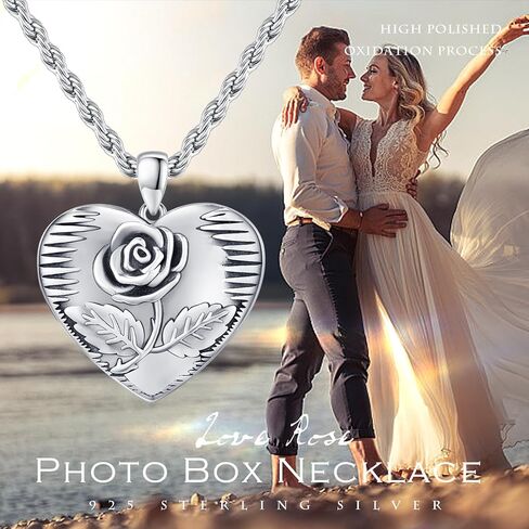 CUOKA MIRACLE Customized Heart Locket Necklace 925 Sterling Silver Rose Love Heart Jewelry Pendant That Holds Pictures Personalized Photo Locket Birthday Christmas Gift for Daughter Mom Grandma in Saudi Arabia
