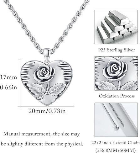 CUOKA MIRACLE Customized Heart Locket Necklace 925 Sterling Silver Rose Love Heart Jewelry Pendant That Holds Pictures Personalized Photo Locket Birthday Christmas Gift for Daughter Mom Grandma in Saudi Arabia