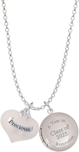 Delight Jewelry Heart with Baby Feet Class of 2025 Year to Remember Locket Charm Necklace, 19+2" Extender in Saudi Arabia