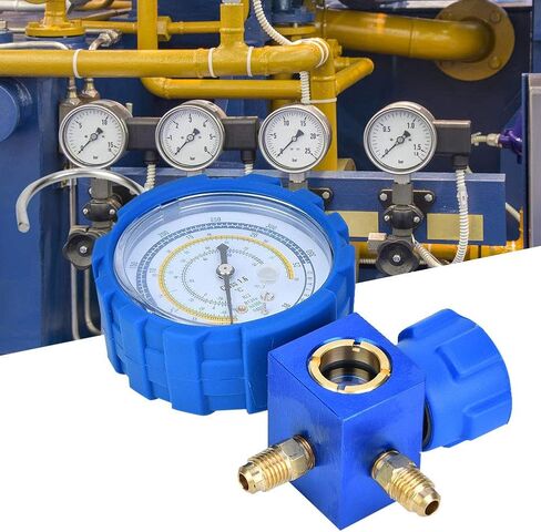 مجموعة قياس متعددة لتكييف الهواء مع زجاج رؤية ومبردات متعددة متوافقة مع R22 R410A R134A R407C لمحترفي التدفئة والتهوية وتكييف الهواء (HVAC) باللون الأزرق مقاس 68 مم in Kuwait