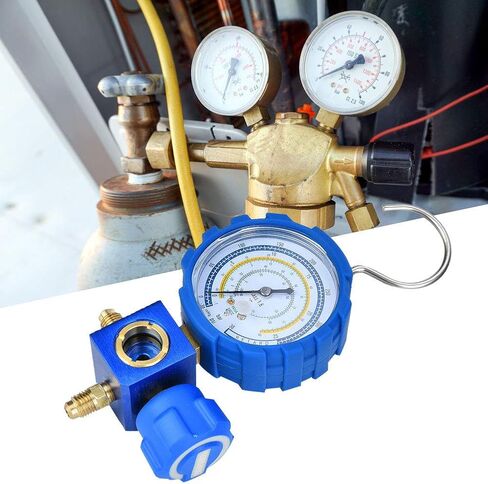 مجموعة قياس متعددة لتكييف الهواء مع زجاج رؤية ومبردات متعددة متوافقة مع R22 R410A R134A R407C لمحترفي التدفئة والتهوية وتكييف الهواء (HVAC) باللون الأزرق مقاس 68 مم in Kuwait