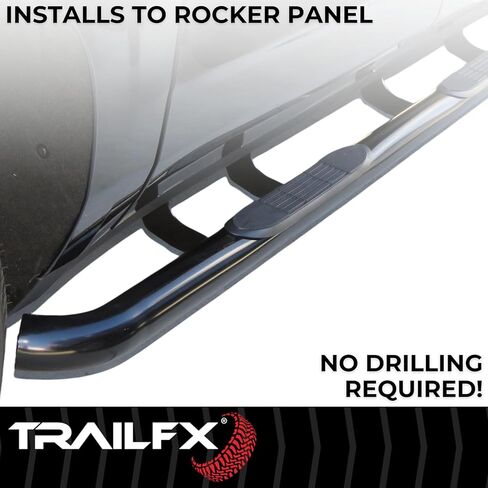 TrailFX Nerf Bar Side يناسب Ford F-150 Super Cab 2015-2026 خطوات 3 بوصة مستديرة منحنية بمسحوق أسود مطلي بالفولاذ مع وسادات خطوة مجموعة تثبيت لوحة الروك من لوحتين للجري TrailFX A0051B in Saudi Arabia