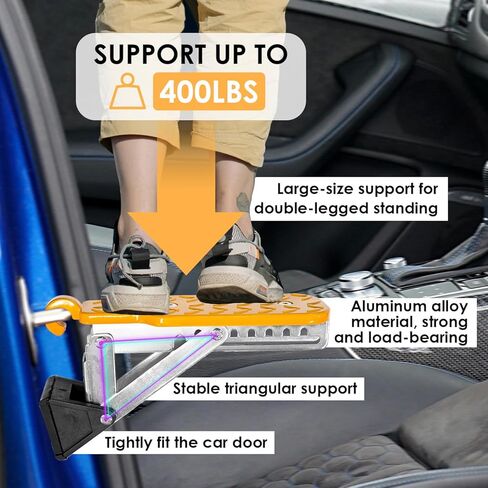 Universal Car Door Step, Foldable Roof Rack Car Door Latch Hook Step, Multi-Adjustable Both Feet Stand Pedal for Most Car SUV Truck, Max Load 400 lbs in Saudi Arabia