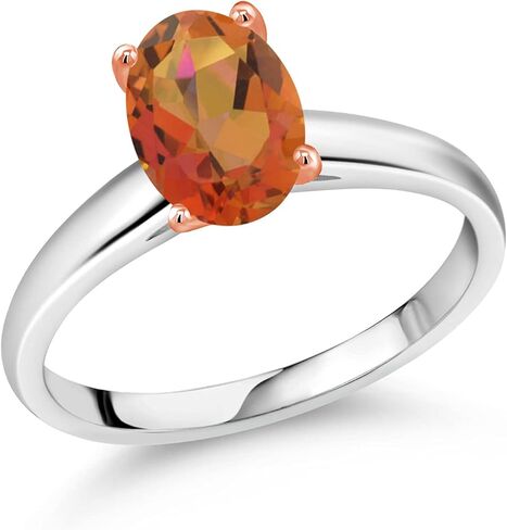 خاتم Gem Stone King 1.80 Cttw Twilight Orange Mystic Quartz 10K من الذهب الأبيض والوردي للنساء | خاتم الخطوبة والذكرى السنوية للزفاف للنساء | متوفر بمقاسات 5، 6، 7، 8، 9 in Kuwait