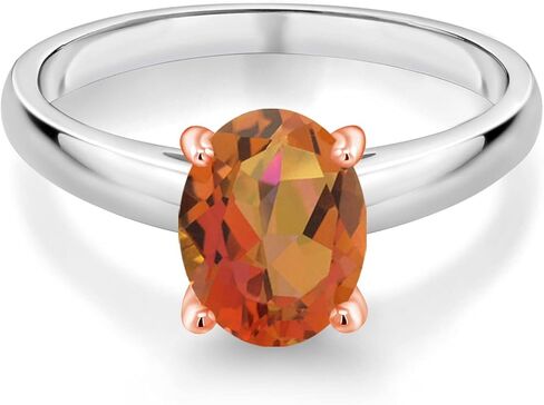 خاتم Gem Stone King 1.80 Cttw Twilight Orange Mystic Quartz 10K من الذهب الأبيض والوردي للنساء | خاتم الخطوبة والذكرى السنوية للزفاف للنساء | متوفر بمقاسات 5، 6، 7، 8، 9 in Kuwait