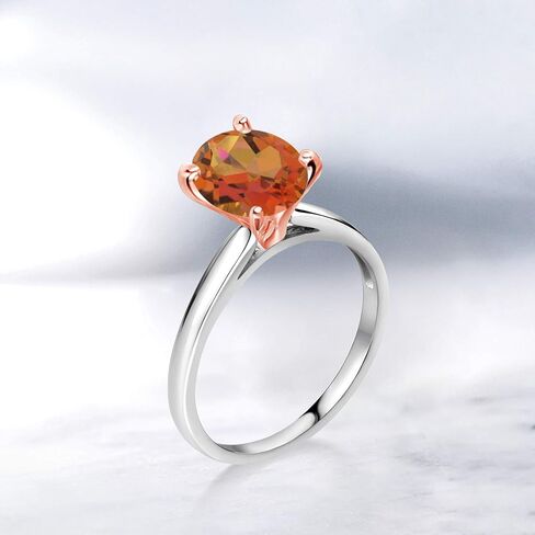خاتم Gem Stone King 1.80 Cttw Twilight Orange Mystic Quartz 10K من الذهب الأبيض والوردي للنساء | خاتم الخطوبة والذكرى السنوية للزفاف للنساء | متوفر بمقاسات 5، 6، 7، 8، 9 in Kuwait