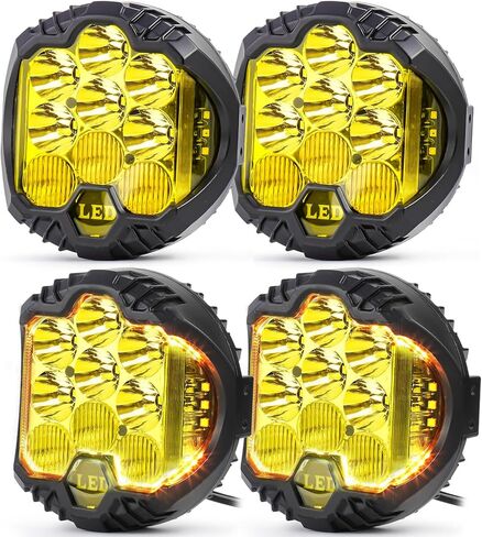 LIGBT 4 قطع 5 بوصة أصفر كهرماني مستدير LED ضوء الطرق الوعرة مع DRL 90W LED ضوء القرون 270 درجة نطاق واسع للغاية مطلق النار الجانب مشرق لشاحنة بيك اب ATV UTV SUV in Kuwait