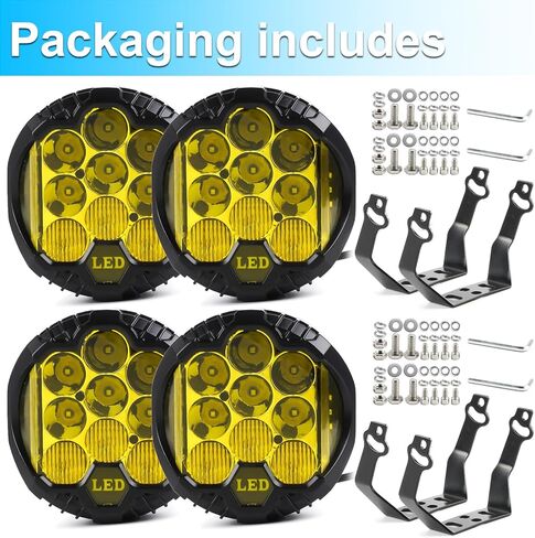 LIGBT 4PCS 5 Inch Amber Yellow Round LED Offroad Light with DRL 90W LED Light Pods 270° Wide Range Super Bright Side Shooter for Pickup Truck ATV UTV SUV in Saudi Arabia