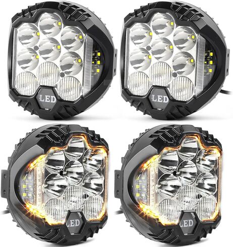LIGBT 4PCS 5 Inch Amber Yellow Round LED Offroad Light with DRL 90W LED Light Pods 270° Wide Range Super Bright Side Shooter for Pickup Truck ATV UTV SUV in Saudi Arabia
