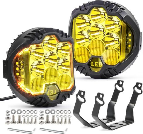 LIGBT 4PCS 5 Inch Amber Yellow Round LED Offroad Light with DRL 90W LED Light Pods 270° Wide Range Super Bright Side Shooter for Pickup Truck ATV UTV SUV in Saudi Arabia