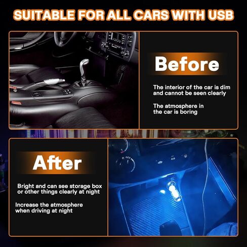 2PCS USB LED Lights for Car Interior, Mini Ambient Lighting Car Interior Lights, Touch Control Car USB Light, Decorative Night Light for Vehicle Bedroom Camping(Blue) in Kuwait
