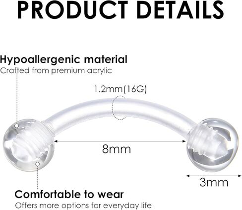Yolev 15pcs Clear Piercing Retainers Jewelry Clear Eyebrow Piercing 16g Invisible Curved Barbell Plastic Belly Button Rings Cartilage Tragus Helix Daith Rook Earring Piercings Jewelry For Women Men in Saudi Arabia