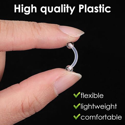 Yolev 15pcs Clear Piercing Retainers Jewelry Clear Eyebrow Piercing 16g Invisible Curved Barbell Plastic Belly Button Rings Cartilage Tragus Helix Daith Rook Earring Piercings Jewelry For Women Men in Saudi Arabia