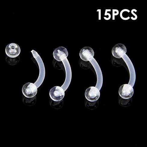 Yolev 15pcs Clear Piercing Retainers Jewelry Clear Eyebrow Piercing 16g Invisible Curved Barbell Plastic Belly Button Rings Cartilage Tragus Helix Daith Rook Earring Piercings Jewelry For Women Men in Saudi Arabia