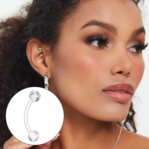 Yolev 15pcs Clear Piercing Retainers Jewelry Clear Eyebrow Piercing 16g Invisible Curved Barbell Plastic Belly Button Rings Cartilage Tragus Helix Daith Rook Earring Piercings Jewelry For Women Men in Saudi Arabia