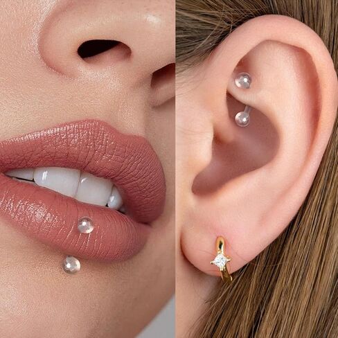 Yolev 15pcs Clear Piercing Retainers Jewelry Clear Eyebrow Piercing 16g Invisible Curved Barbell Plastic Belly Button Rings Cartilage Tragus Helix Daith Rook Earring Piercings Jewelry For Women Men in Saudi Arabia