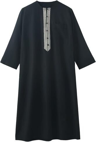 Boys Muslim Arabic Thobe Embroidery Button Down Long Sleeve Solid Islamic Ramadan Abaya Robes Juniors Soft Comfy Kaftan in Saudi Arabia