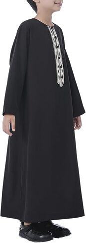 Boys Muslim Arabic Thobe Embroidery Button Down Long Sleeve Solid Islamic Ramadan Abaya Robes Juniors Soft Comfy Kaftan in Saudi Arabia