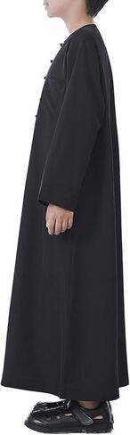 Boys Muslim Arabic Thobe Embroidery Button Down Long Sleeve Solid Islamic Ramadan Abaya Robes Juniors Soft Comfy Kaftan in Saudi Arabia