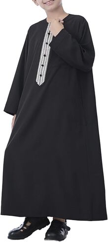 Boys Muslim Arabic Thobe Embroidery Button Down Long Sleeve Solid Islamic Ramadan Abaya Robes Juniors Soft Comfy Kaftan in Saudi Arabia