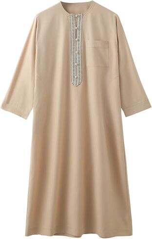Boys Muslim Arabic Thobe Embroidery Button Down Long Sleeve Solid Islamic Ramadan Abaya Robes Juniors Soft Comfy Kaftan in Saudi Arabia