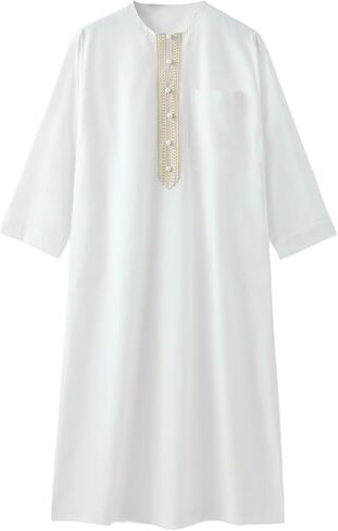 Boys Muslim Arabic Thobe Embroidery Button Down Long Sleeve Solid Islamic Ramadan Abaya Robes Juniors Soft Comfy Kaftan in Saudi Arabia