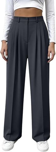 Womens Dress Pants High Waist Button Straight Leg Pleated Office Work Trousers Business Casual Comfort Pants 2026 in Saudi Arabia