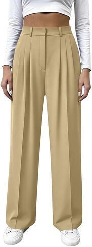 Womens Dress Pants High Waist Button Straight Leg Pleated Office Work Trousers Business Casual Comfort Pants 2026 in Saudi Arabia