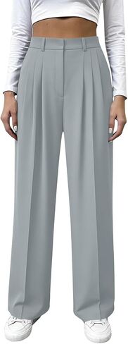 Womens Dress Pants High Waist Button Straight Leg Pleated Office Work Trousers Business Casual Comfort Pants 2026 in Saudi Arabia