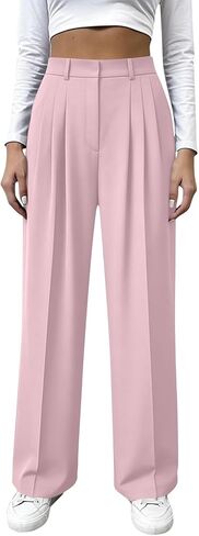 Womens Dress Pants High Waist Button Straight Leg Pleated Office Work Trousers Business Casual Comfort Pants 2026 in Saudi Arabia