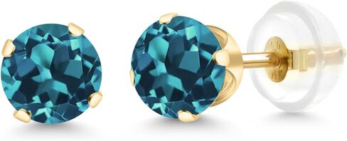 الأحجار الكريمة حجر الملك الذهب الأصفر 14 قيراط لندن توباز الأزرق الأحجار الكريمة المولد 4 الشق أقراط مسمار (1.10 cttw، 5MM دائري) in Kuwait