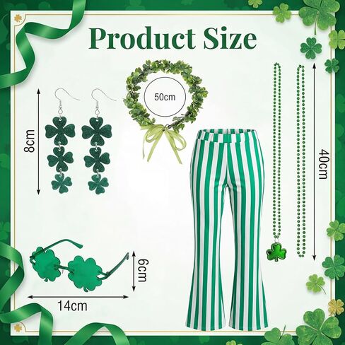 St. Patrick's Day Pants Outfit for Women Irish Costume Set Green Striped Pants Sungreen Garland Shamrock Accessories in Saudi Arabia