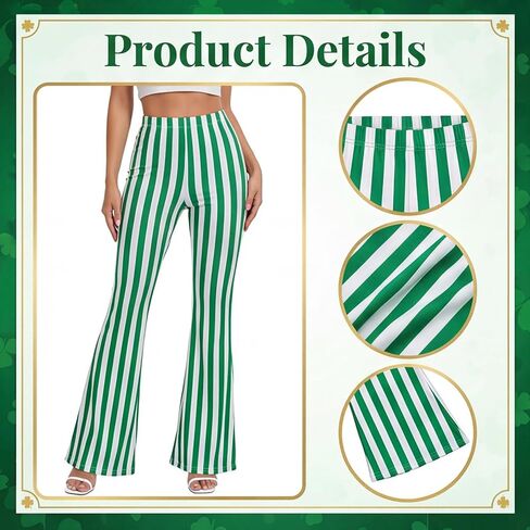 St. Patrick's Day Pants Outfit for Women Irish Costume Set Green Striped Pants Sungreen Garland Shamrock Accessories in Saudi Arabia