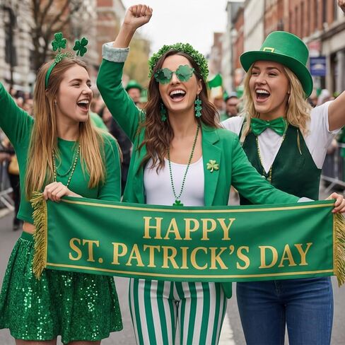 St. Patrick's Day Pants Outfit for Women Irish Costume Set Green Striped Pants Sungreen Garland Shamrock Accessories in Saudi Arabia