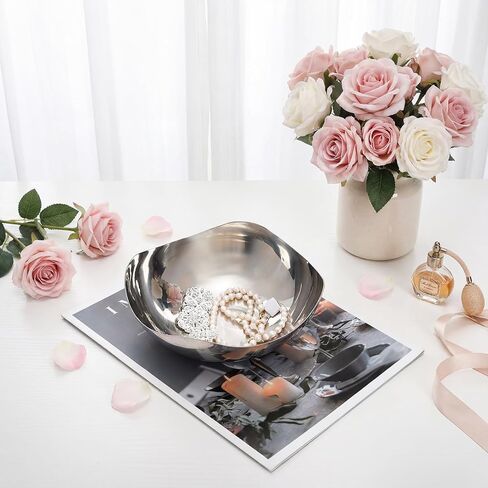 7'' Silver Decorative Candy Bowl, 304 Stainless Steel Wave Serving Dish, Mirror Polished Elegant Metal Tray, Modern Centerpiece Bowl for Keys Candy Nuts Jewelry, Home Office Coffee Shop in Saudi Arabia