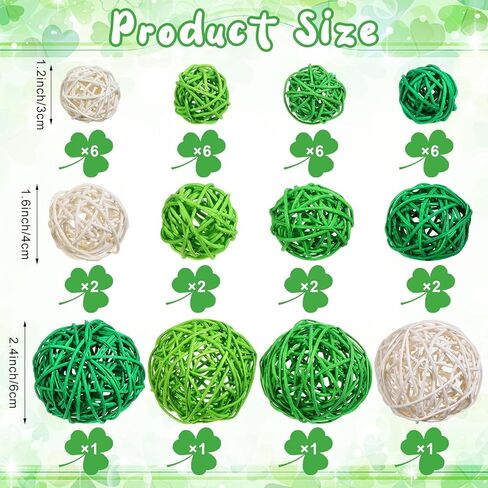 36pcs St Patricks Day Wicker Rattan Balls for Vase Fillers St. Patrick's Day Green Rattan Balls for Wedding Table Decor Home Decor DIY Crafts in Kuwait