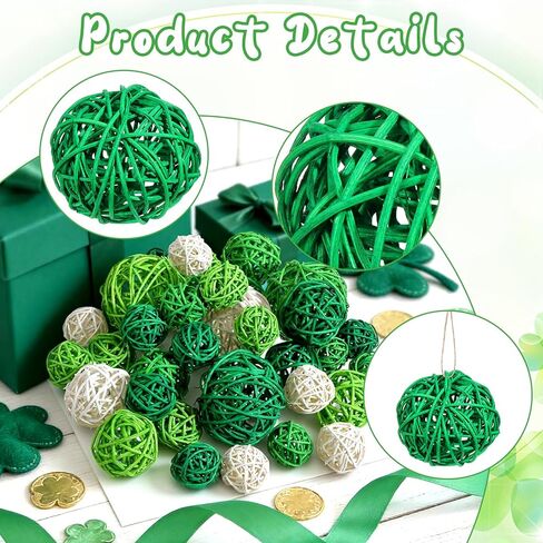 36pcs St Patricks Day Wicker Rattan Balls for Vase Fillers St. Patrick's Day Green Rattan Balls for Wedding Table Decor Home Decor DIY Crafts in Kuwait